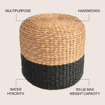 Aimee 15.7" Modern Minimalist Two-Tone Hand-Woven Hyacinth Stool/Ottoman